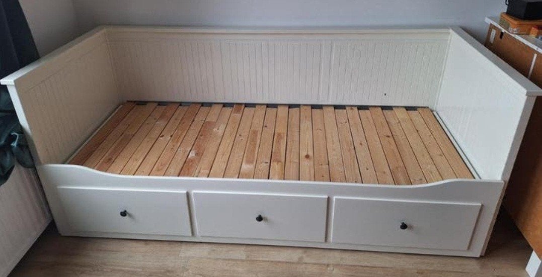 IKEA Hemnes bedbank met 3 lades, Ophalen, Wit, Tweepersoons, 80 cm