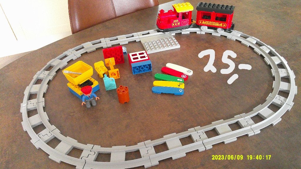 Duplo trein 10874, met uitbreiding brug 10872, rails 10882, Ophalen of Verzenden, Zo goed als nieuw, Duplo