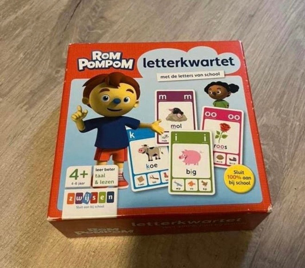 Rom Pom Pom Letterkwartet - Leerzaam kaartspel 4-6 jaar, Kinderen en Baby's, Speelgoed | Educatief en Creatief, Ophalen of Verzenden