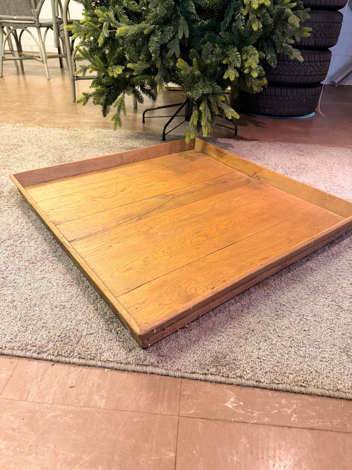 Eikenhouten dienblad. 80x80 cm, Ophalen, Hout, Gebruikt, Landelijk