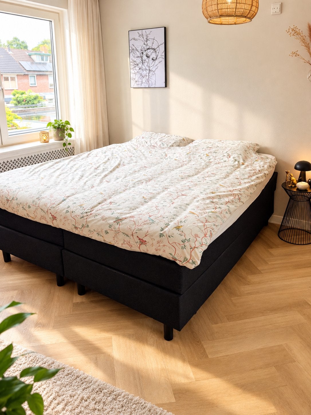Mooie zwarte boxspring 180x200 + luxe Swiss Sense topper, Ophalen, Gebruikt, Zwart, Tweepersoons