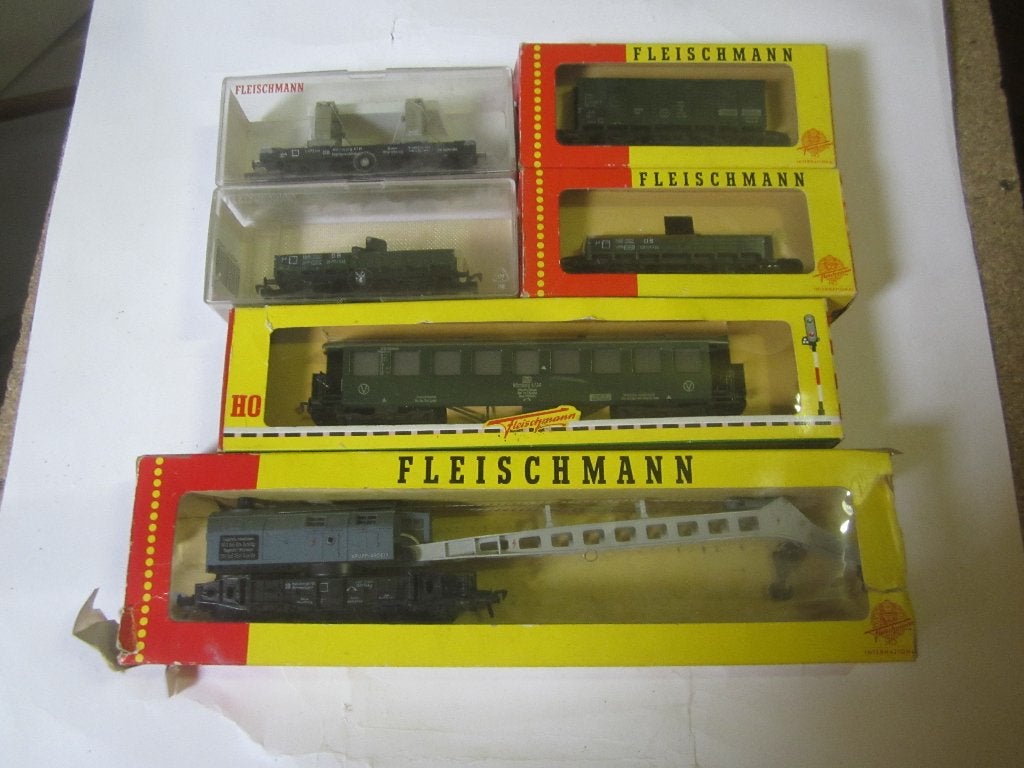 fleischmann Ho kraanset compleet, Gebruikt, Gelijkstroom, Fleischmann, Wagon