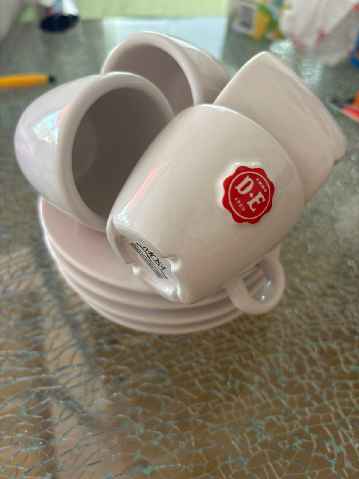 4x Douwe Egberts Mosa espressokop & schotel, Ophalen of Verzenden, Zo goed als nieuw, Overige stijlen, Kop(pen) en/of Schotel(s)