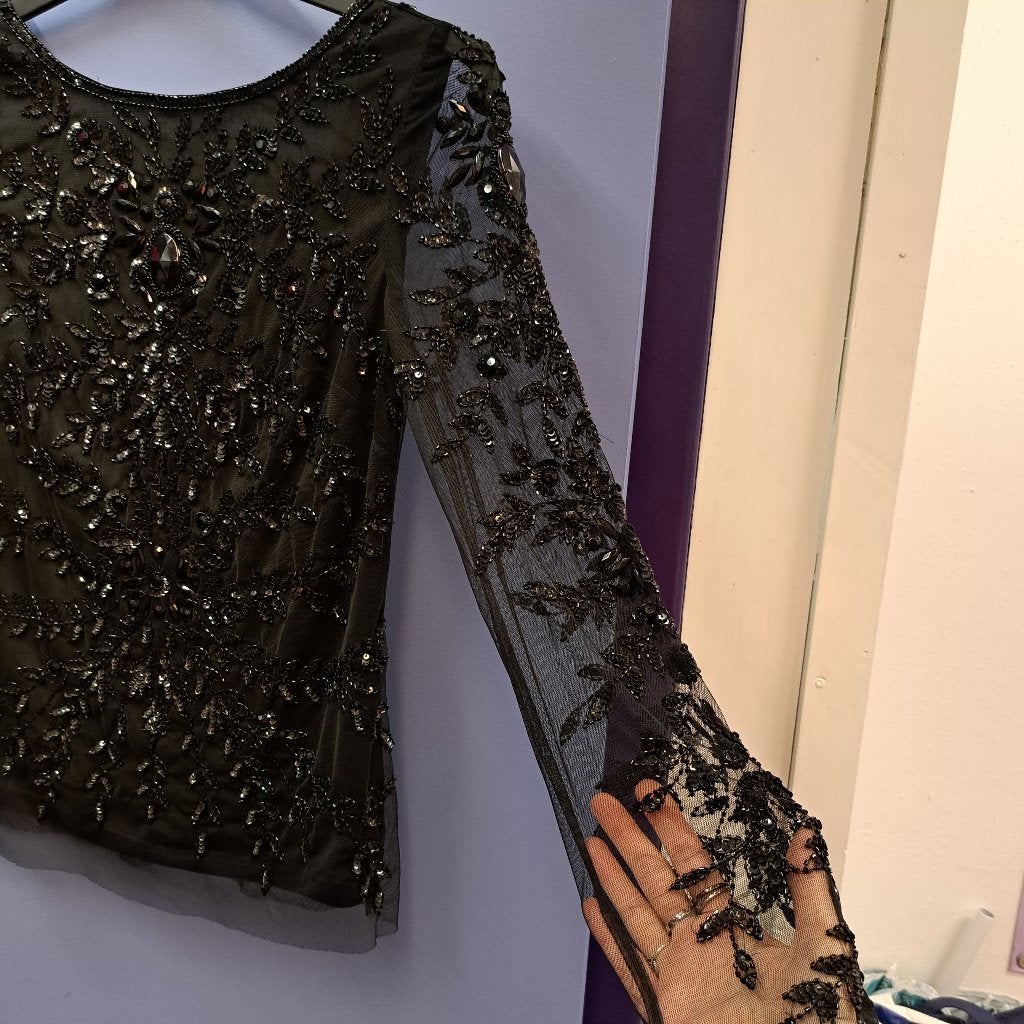 Mango feestelijke top zwart vol met kralen / gaas XS 44097, Kleding | Dames, Mango, ., Zwart, Ophalen of Verzenden