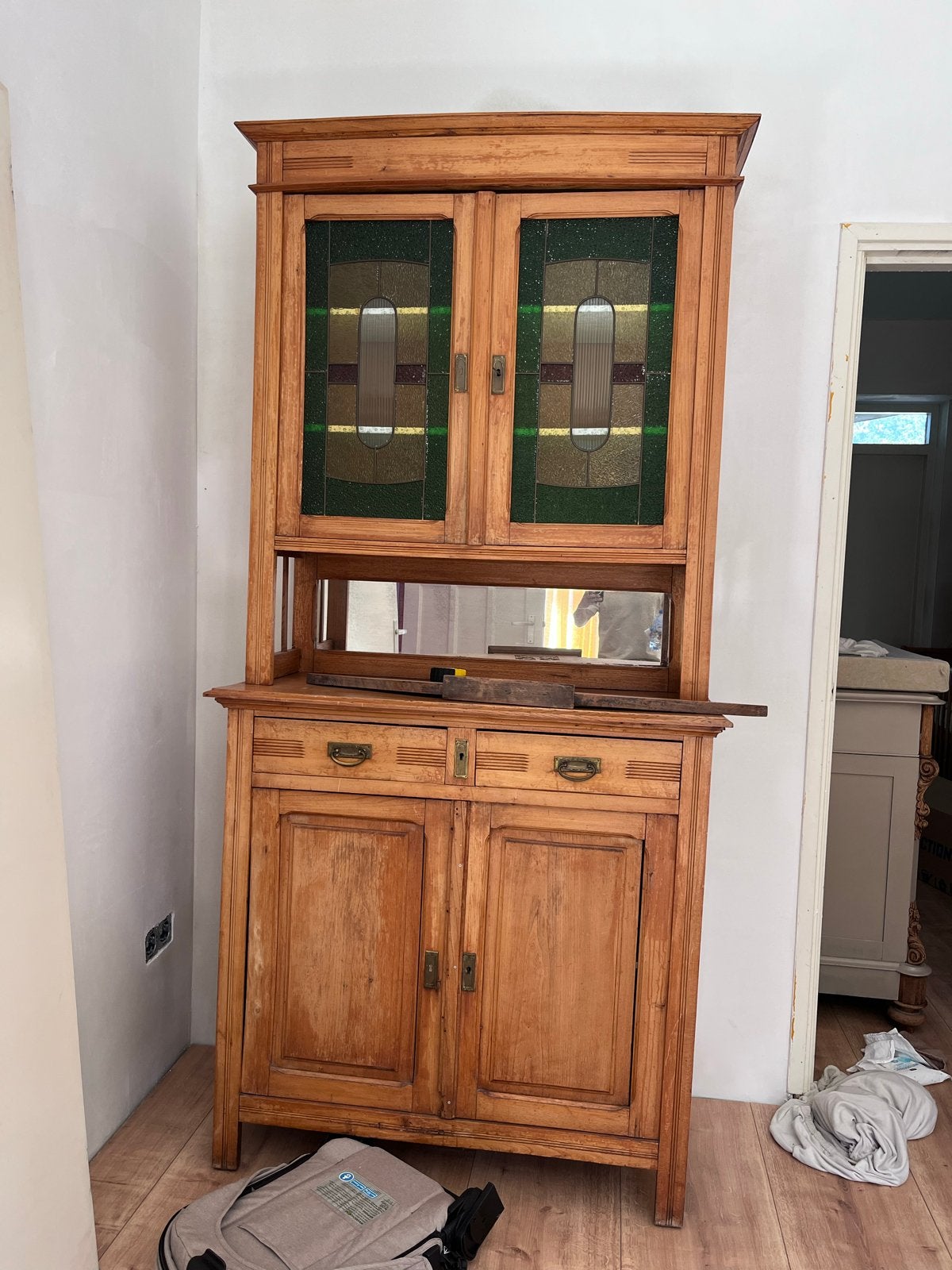 Prachtige vintage glas in lood kast, Ophalen