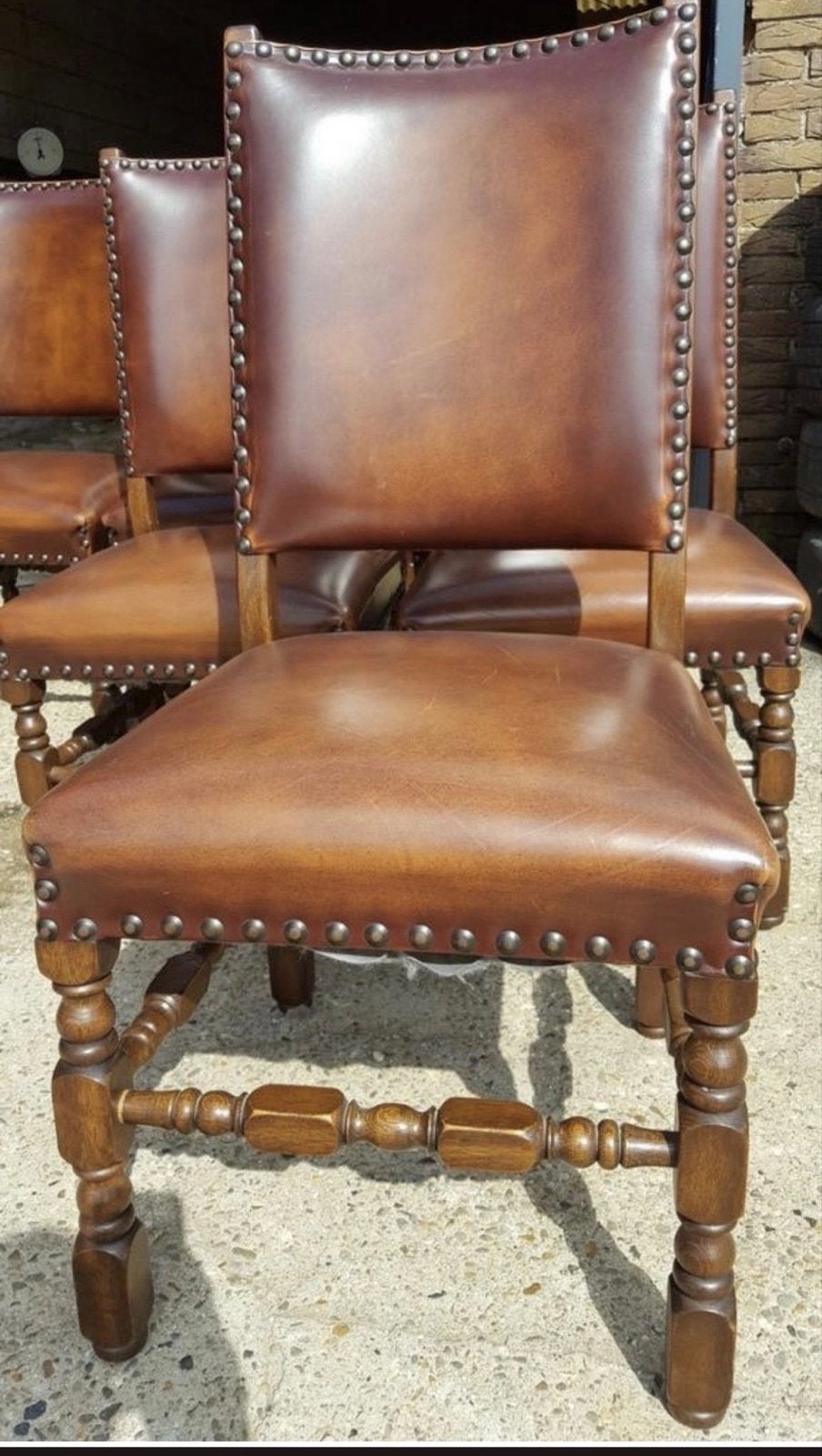 6 Klassieke Eiken Eetkamerstoelen met Lederen Bekleding, Ophalen