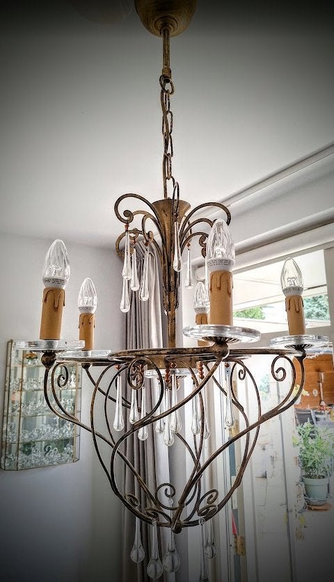 Unieke italiaanse design lamp met murano kristal drops, Huis en Inrichting, Ophalen, Zo goed als nieuw
