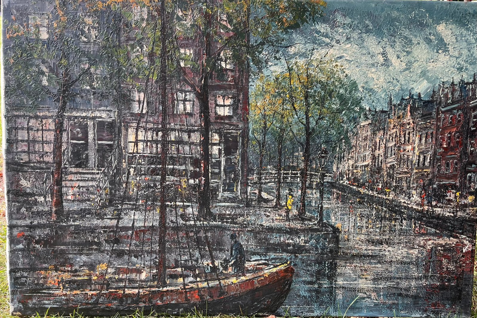 Olieverf schilderij, grachten sfeerbeeld, Antiek en Kunst, Ophalen