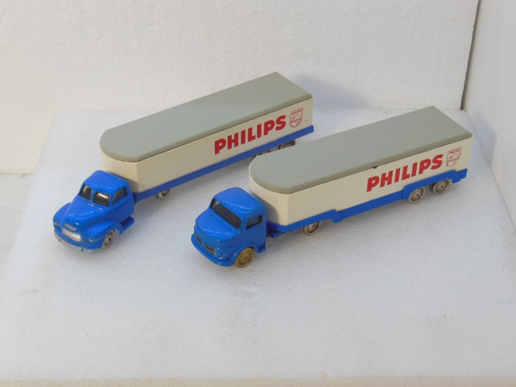 LEGO 2 x PHILIPS  -Bedford +MB + opleggers - 1:87, Hobby en Vrije tijd, Modelauto's | 1:87, Ophalen of Verzenden, Gebruikt, Bus of Vrachtwagen