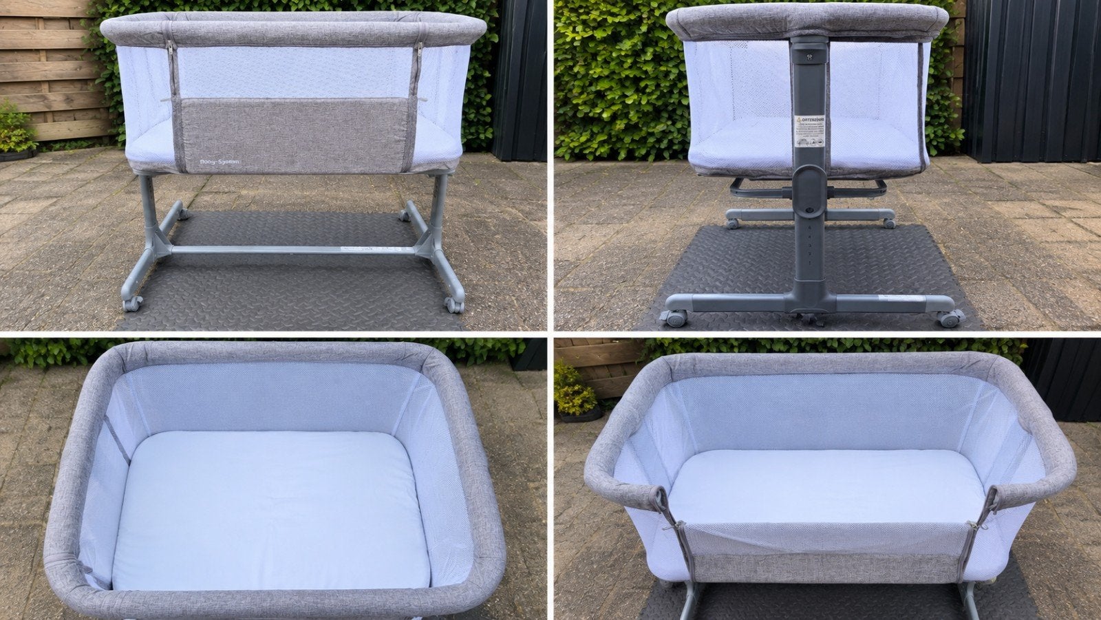 Te koop: Moby-System co-sleeper / aanschuifbedje in grijze k, Kinderen en Baby's, Ophalen, Zo goed als nieuw, Wieg