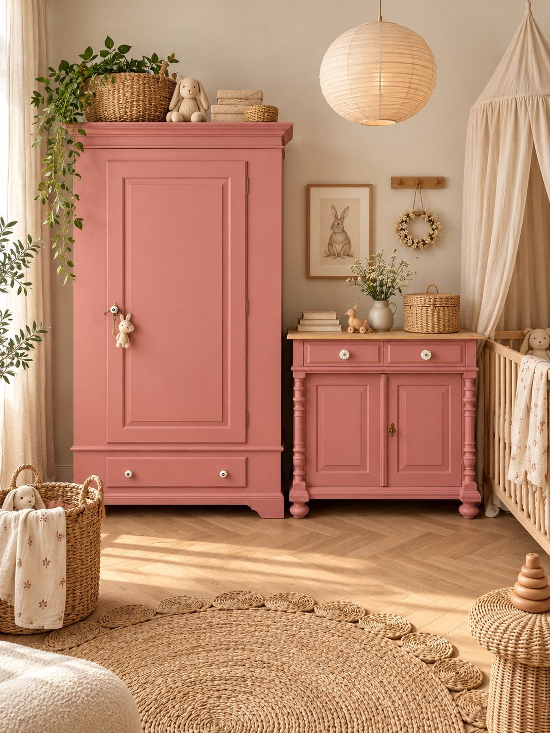 Vintage babykamer roze linnenkast commode meidenkast, Ophalen, 200 cm of meer, Zo goed als nieuw, 3 of 4 laden