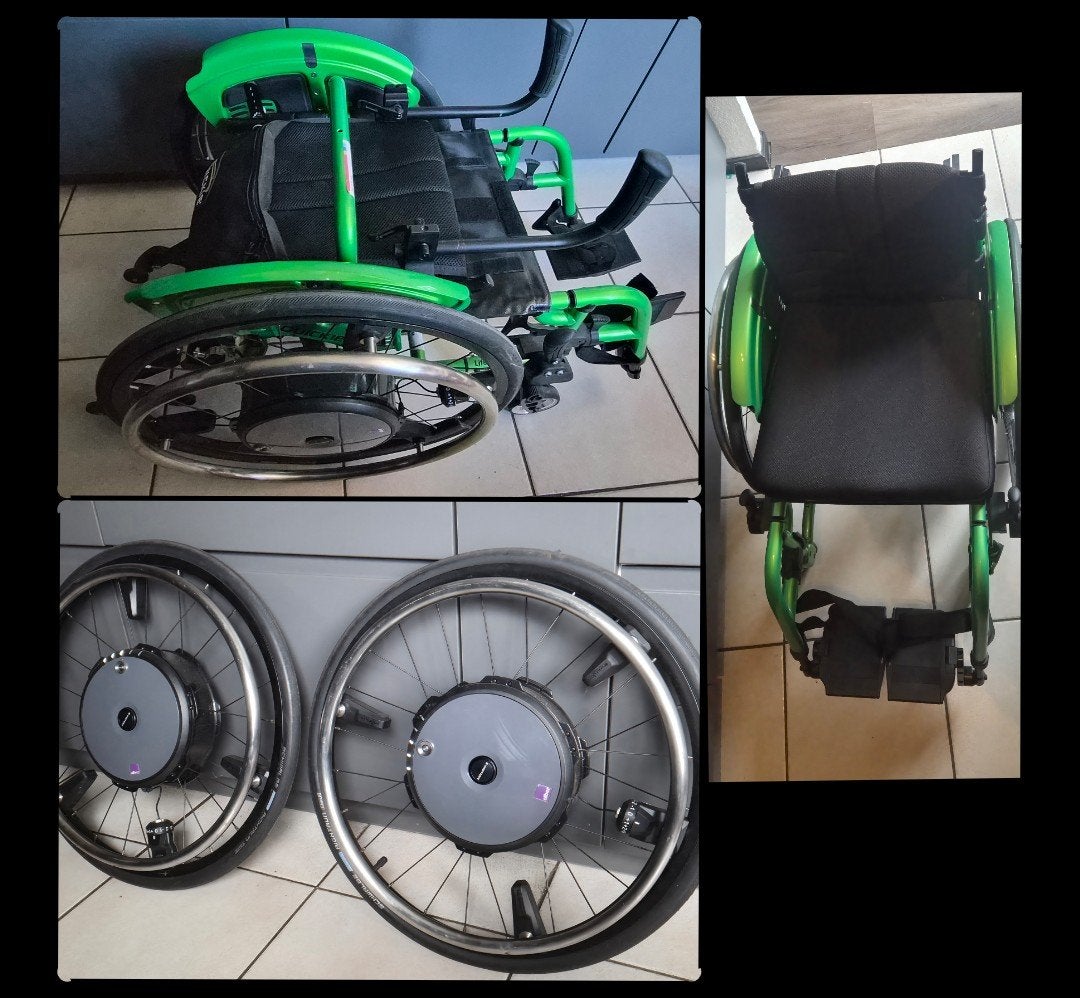Lichtgewicht Quickie Life RT Rolstoel Alber e-motion 22 inch, Ophalen, Inklapbaar, Zo goed als nieuw, Elektrische rolstoel