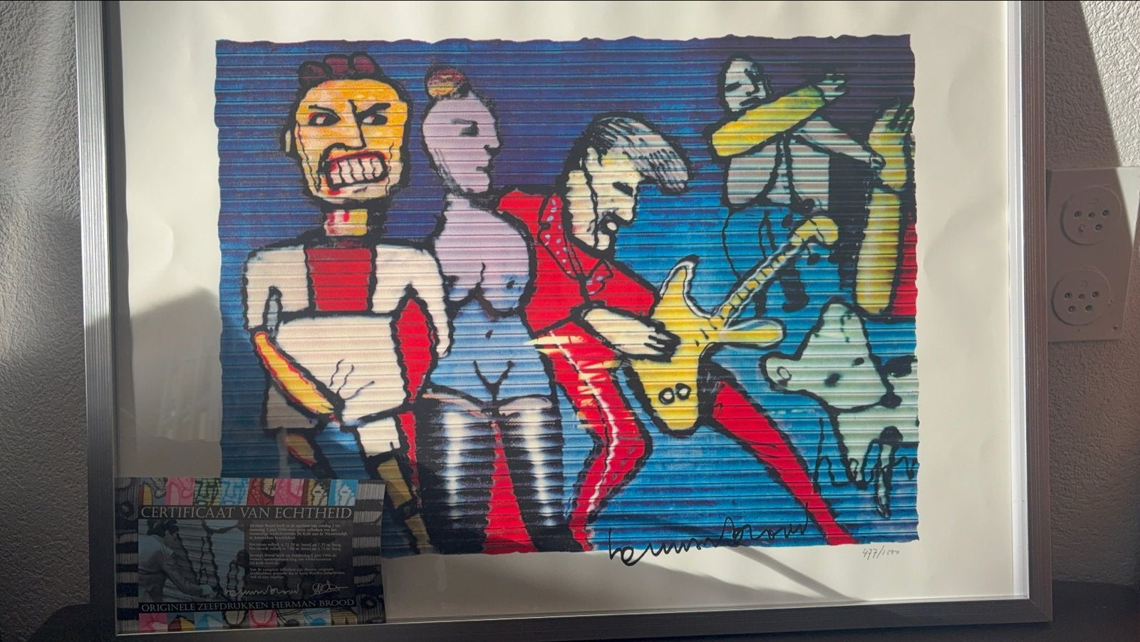 zeefdruk Herman Brood - Gitaar/Ajax met certificaat, Gelimiteerde oplage, Ophalen of Verzenden, Zeefdruk