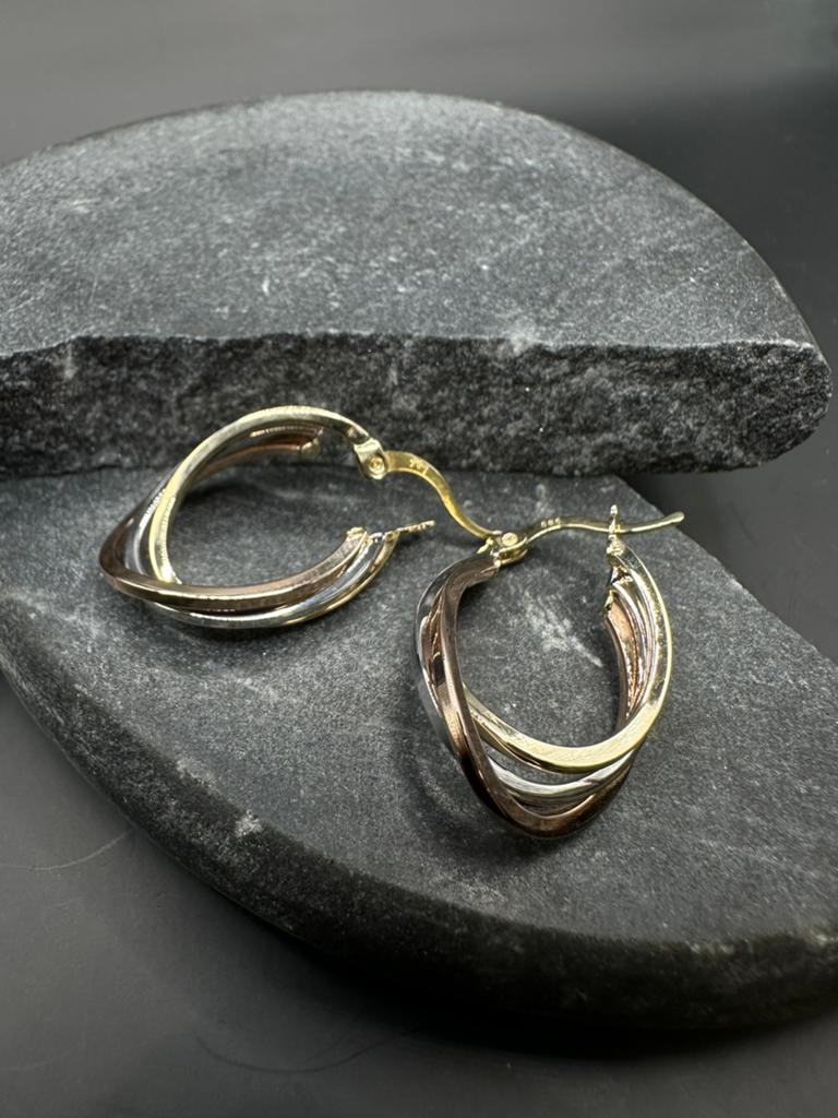 14k Gouden Tricolor Oorbellen - Elegant & Stijlvol, Sieraden, Tassen en Uiterlijk, Oorbellen, Ophalen of Verzenden, Nieuw, Goud