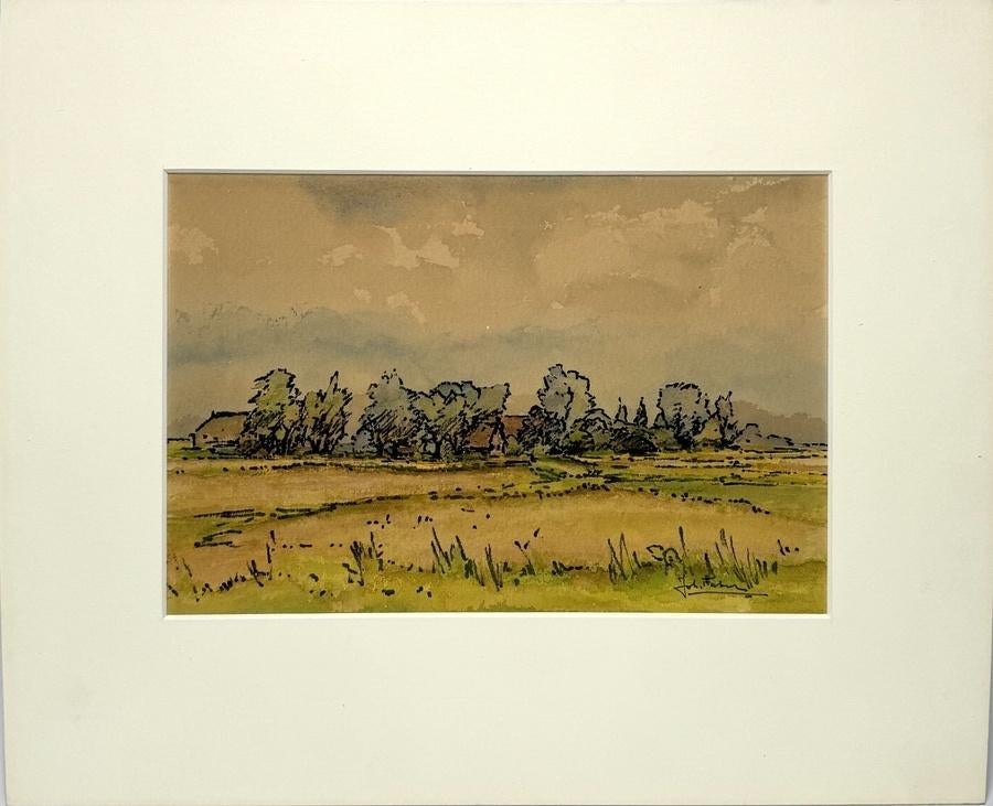 1198. Aquarel, Johan Faber – weidelandschap, 20e eeuw, Antiek en Kunst, Ophalen of Verzenden