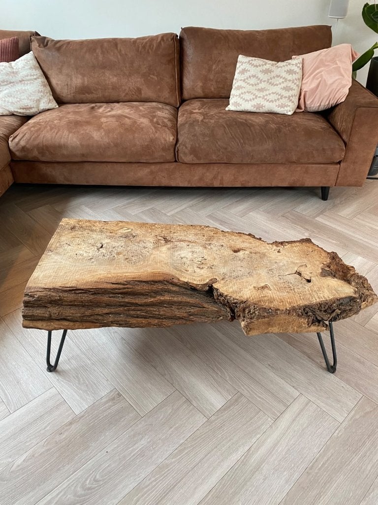 Houten salontafel - boomstam, Ophalen, Overige materialen, Gebruikt, 100 tot 150 cm