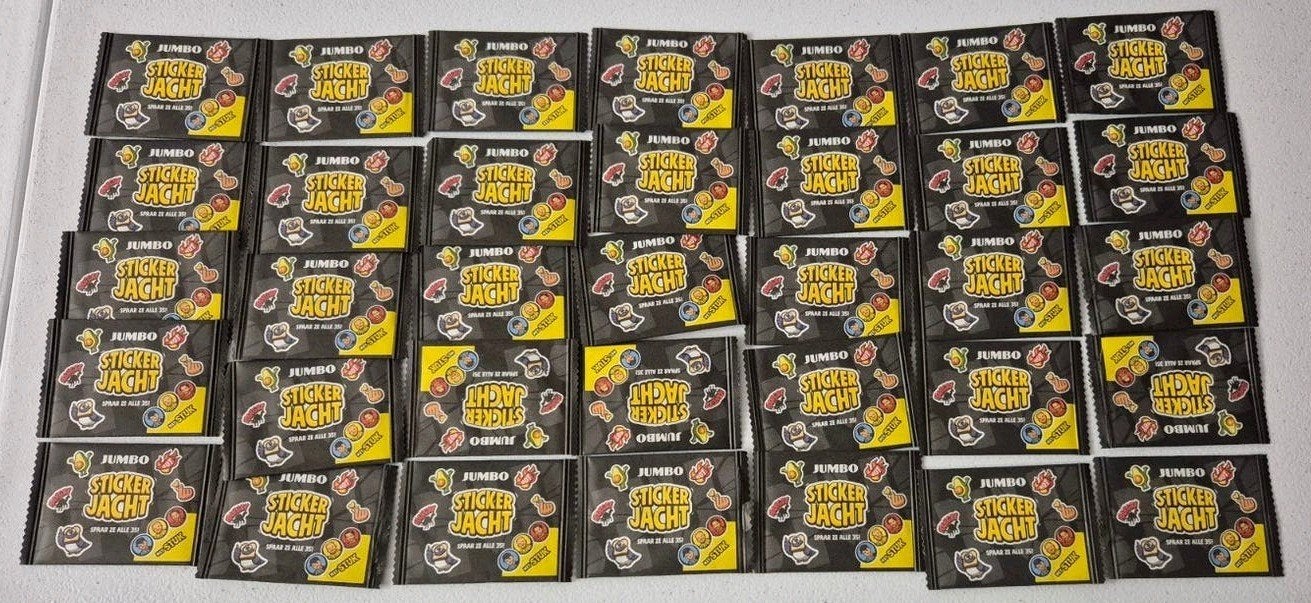 Complete setje 35x Ongeopend Jumbo stickerjacht stickers, Jumbo, Ophalen of Verzenden