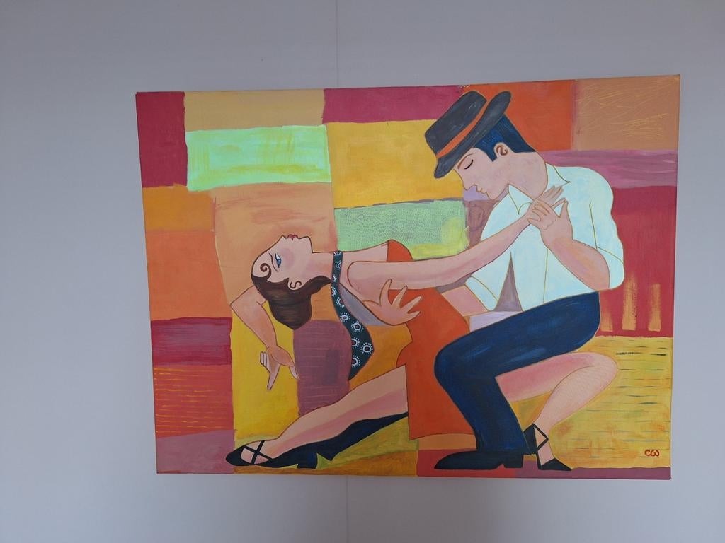 Schilderij tango zelf gemaakt 80x60, Antiek en Kunst, Ophalen