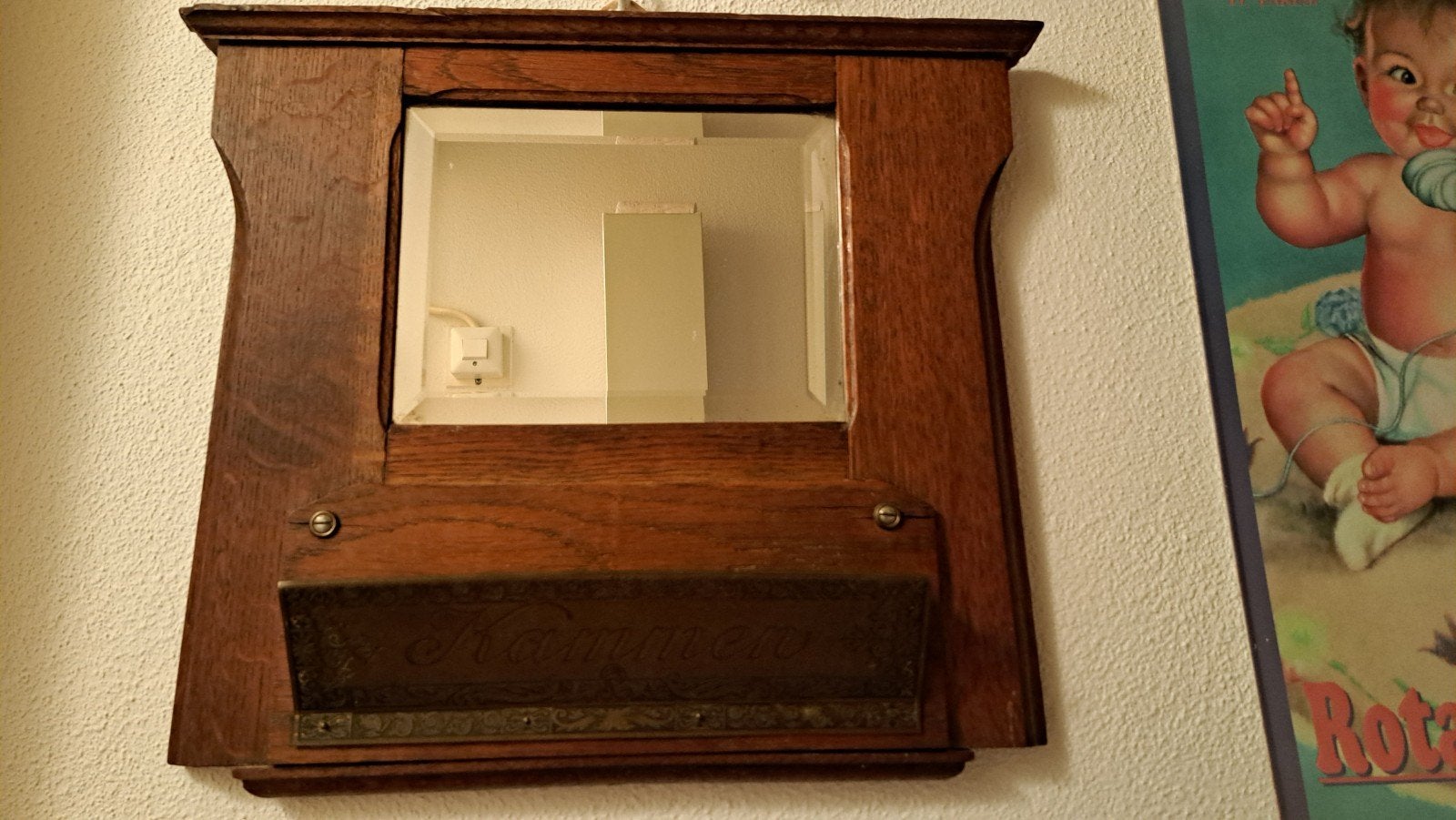 Oud spiegeltje met kammen bakje, Antiek en Kunst, Ophalen of Verzenden, Minder dan 50 cm