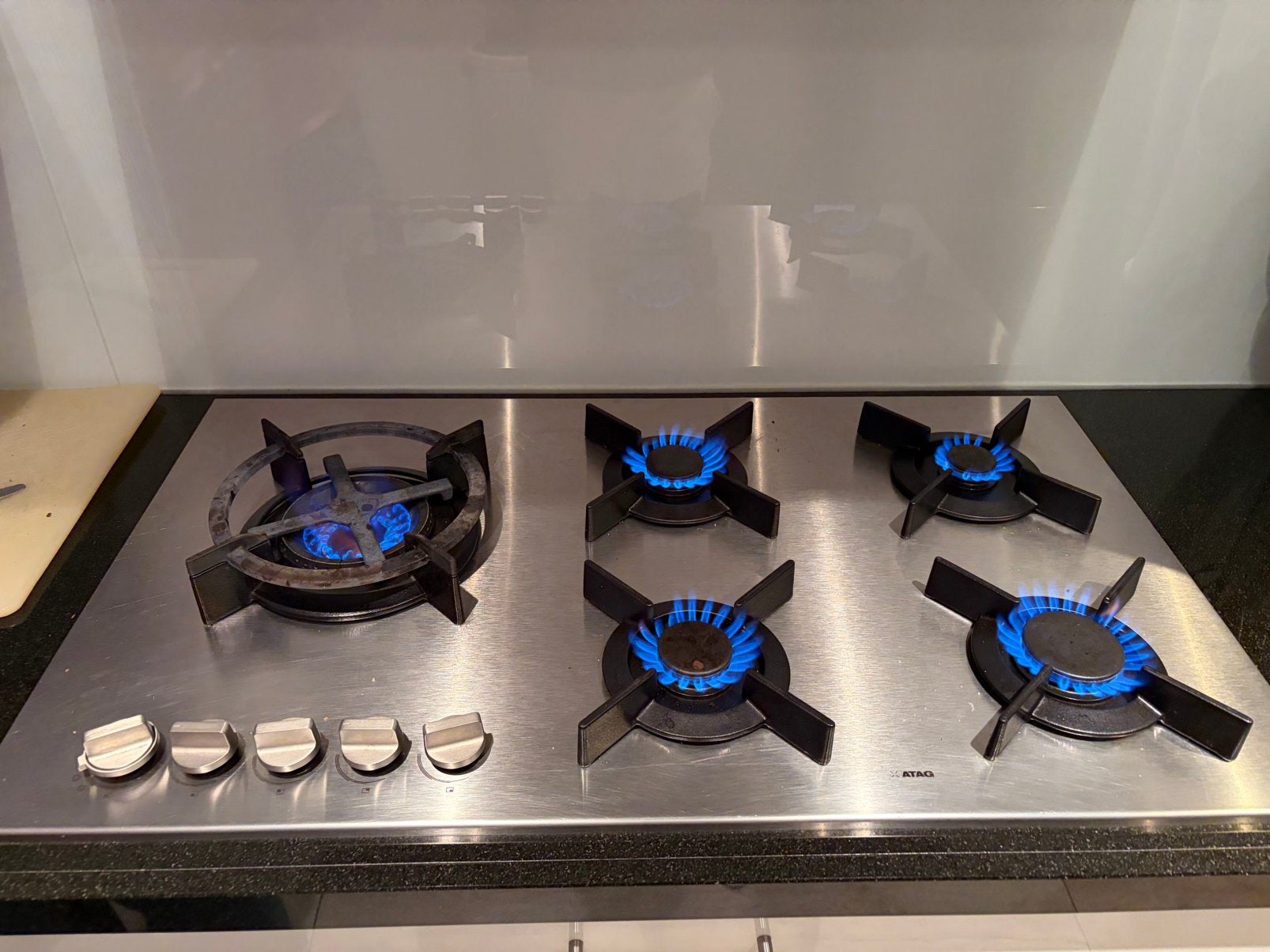 Luxe ATAG 90cm keuken set – 5-pits gaskookplaat + afzuigkap, Ophalen of Verzenden, Zo goed als nieuw, Inbouw, Gas