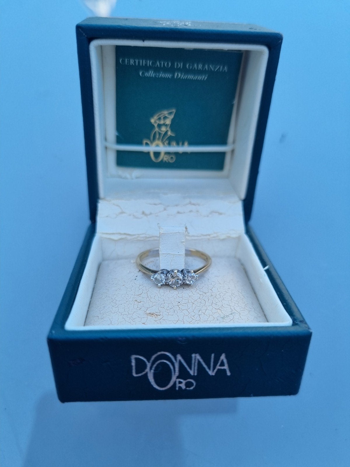 Prachtige DonnaOro 14k Gouden Trilogie Ring met Diamanten, Ophalen of Verzenden, Zo goed als nieuw, 17 tot 18, Met edelsteen