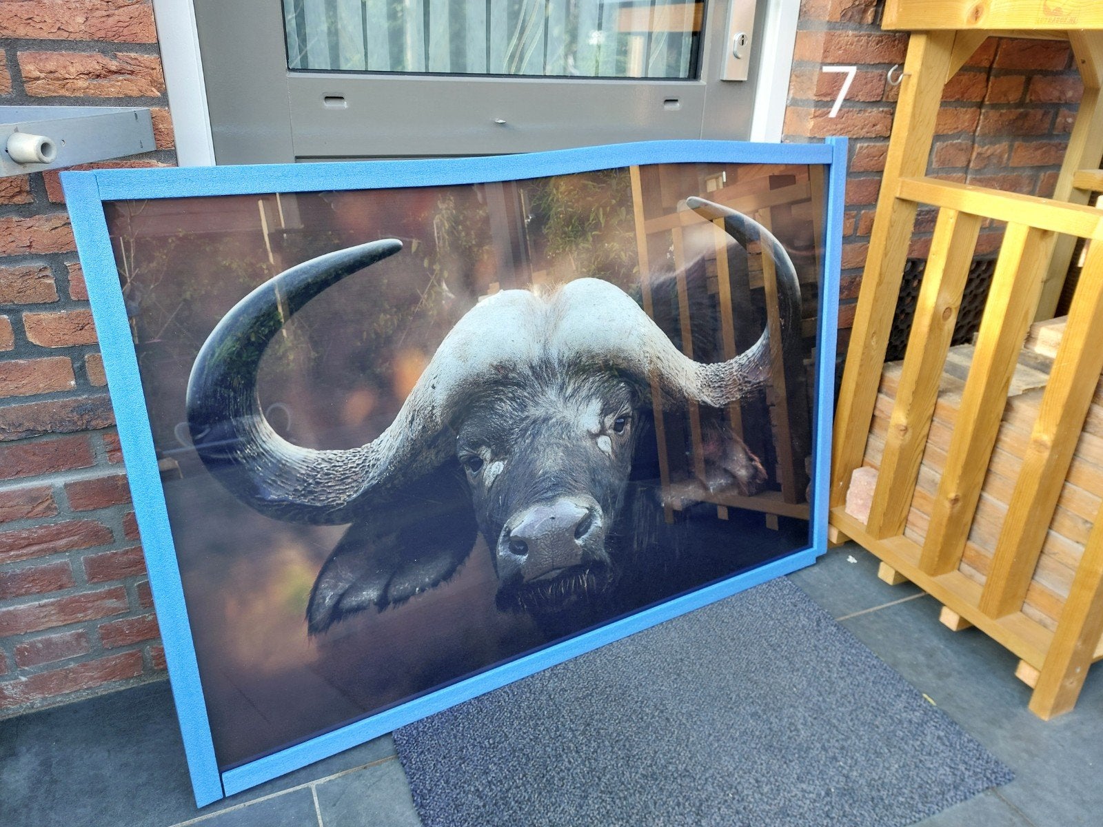 Groot Glasschilderij van een buffel - wanddecoratie NIEUW, Ophalen, Nieuw, Schilderij, 100 tot 125 cm