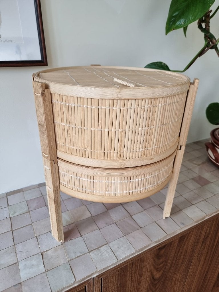 Ikea KANELMOTT Groente/fruitmand, set van 2, bamboe, Ophalen, Mand, Rond, Zo goed als nieuw