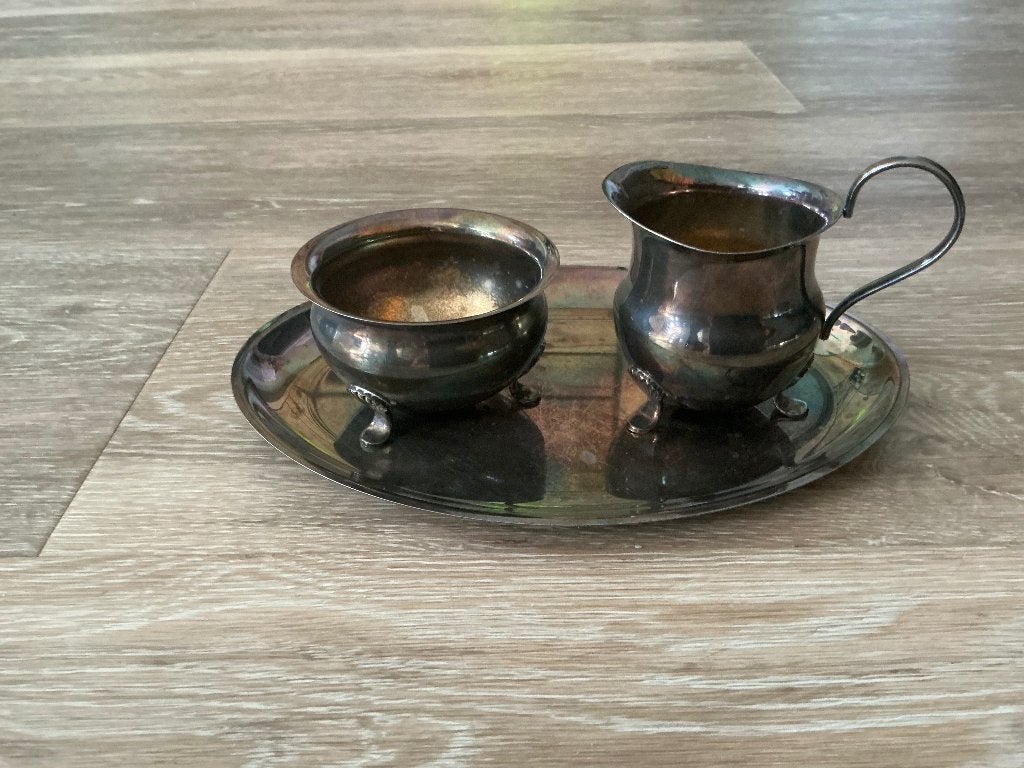 Vintage Verzilverde roomstelletje, Antiek en Kunst, Ophalen of Verzenden, Zilver