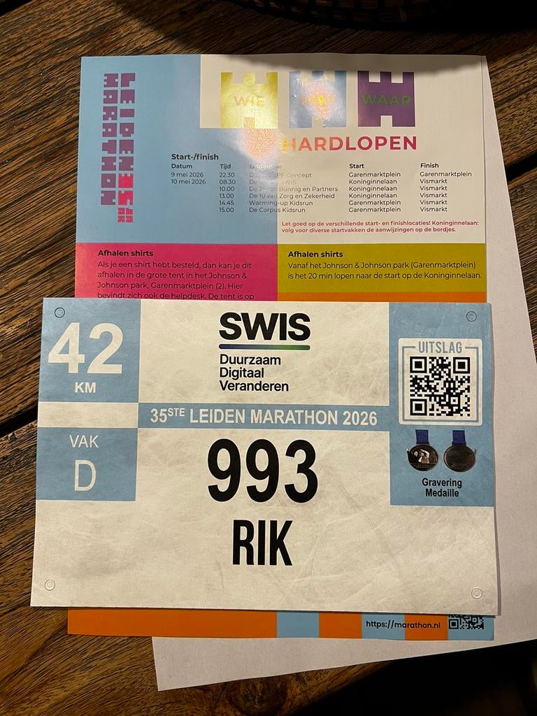 Startbewijs Leiden Marathon, Sport en Fitness, Loopsport en Atletiek, Ophalen of Verzenden, Zo goed als nieuw, Overige typen, Overige merken