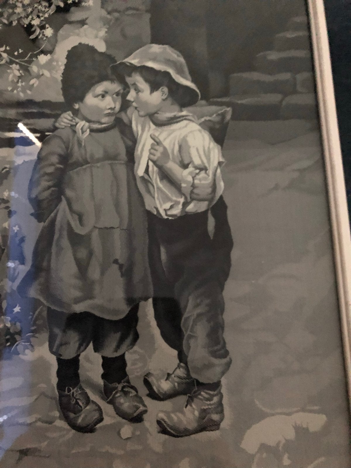Antieke prent van twee kinderen in lijst, Ophalen