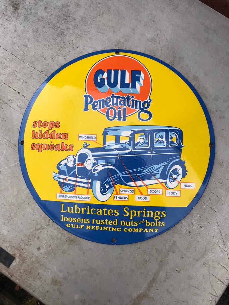 GULF emaille reclamebord, Ophalen of Verzenden, Gebruikt, Reclamebord