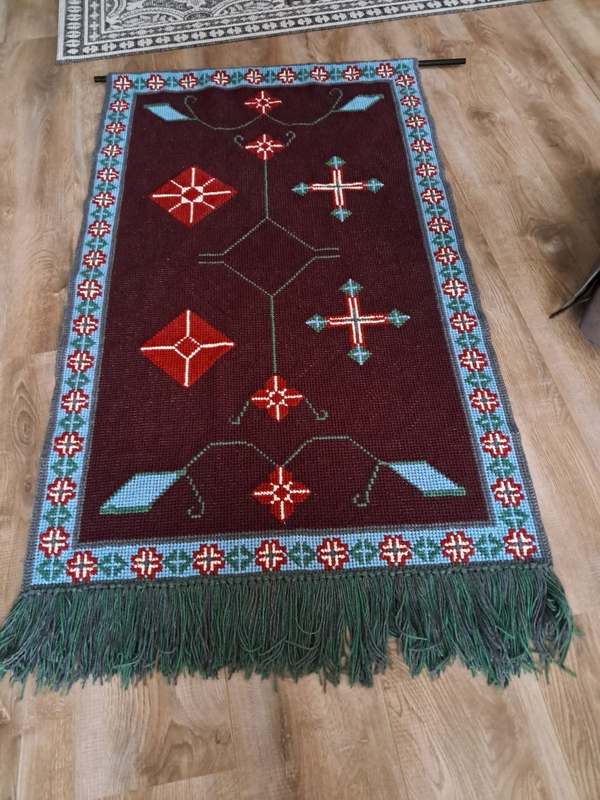 Handgemaakt wandkleed 160x95 cm met uniek patroon, Gebruikt, Meerkleurig, Ophalen of Verzenden, Handgemaakt