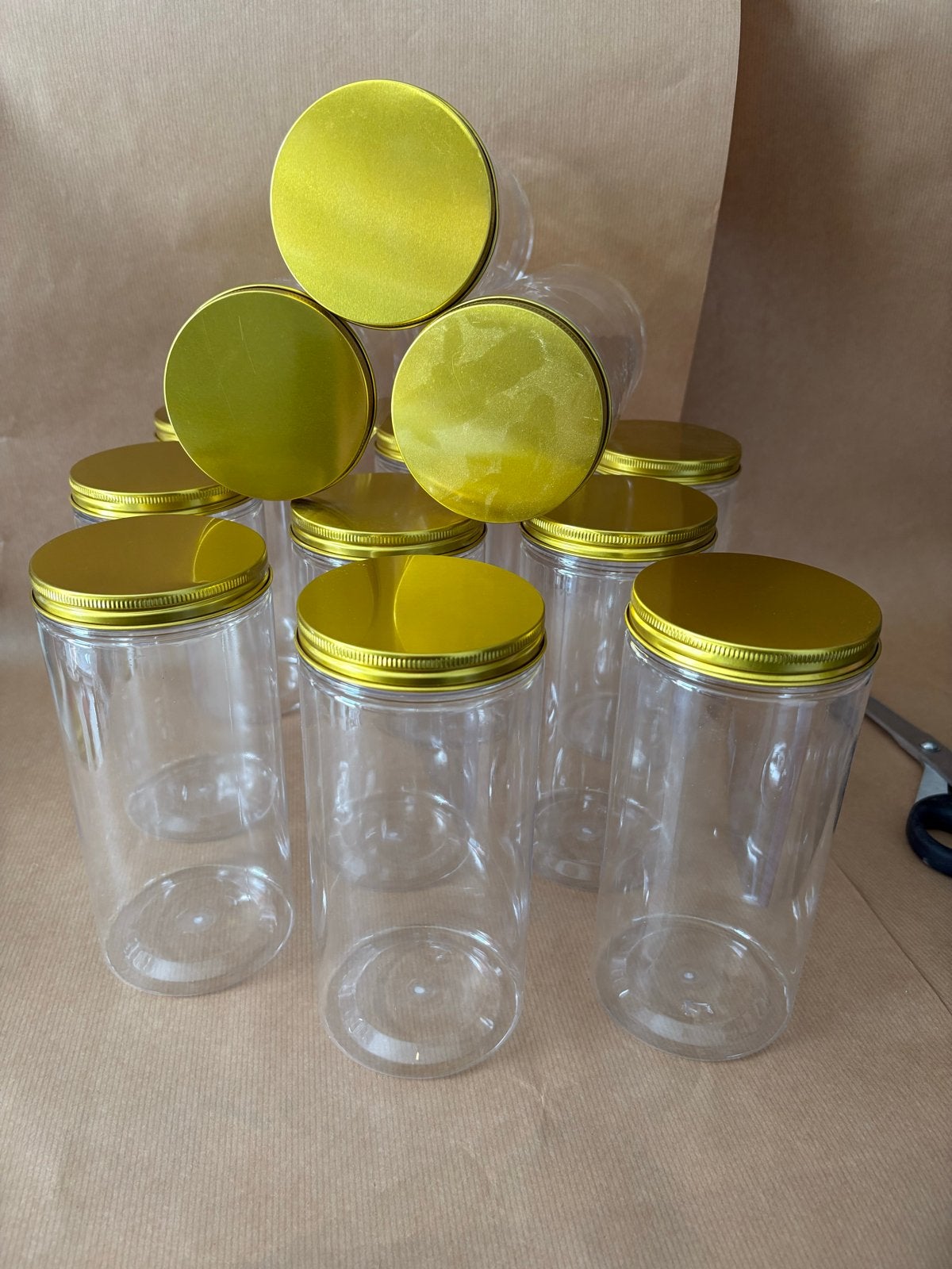 12 Nieuwe plastic potjes met gouden deksel, Ophalen of Verzenden, Nieuw