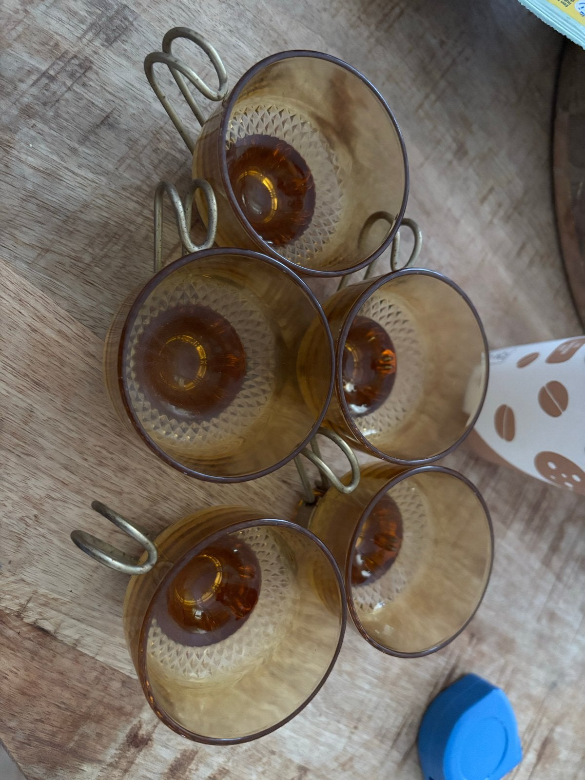 Set van 5 vintage amberkleurige espressokopjes, Ophalen of Verzenden