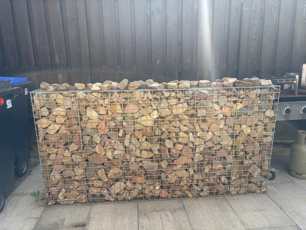 Gabion schanskorf met stenen - Tuinafscheiding, Ophalen, Gebruikt, Minder dan 3 meter, Minder dan 1 meter