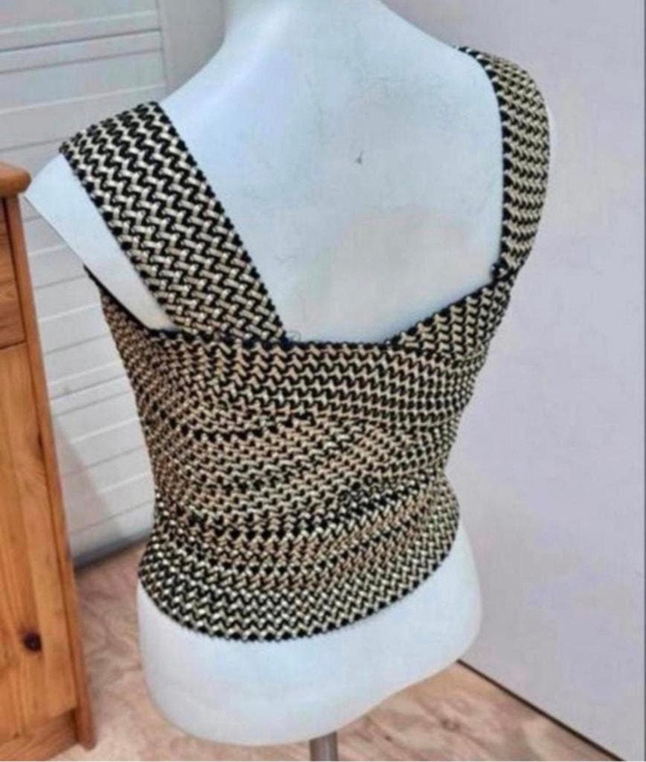 LM LULU - elastisch jurk mode topje S dames goud-zwart top, Kleding | Dames, M, Ophalen of Verzenden, Zo goed als nieuw, Maat 36 (S)