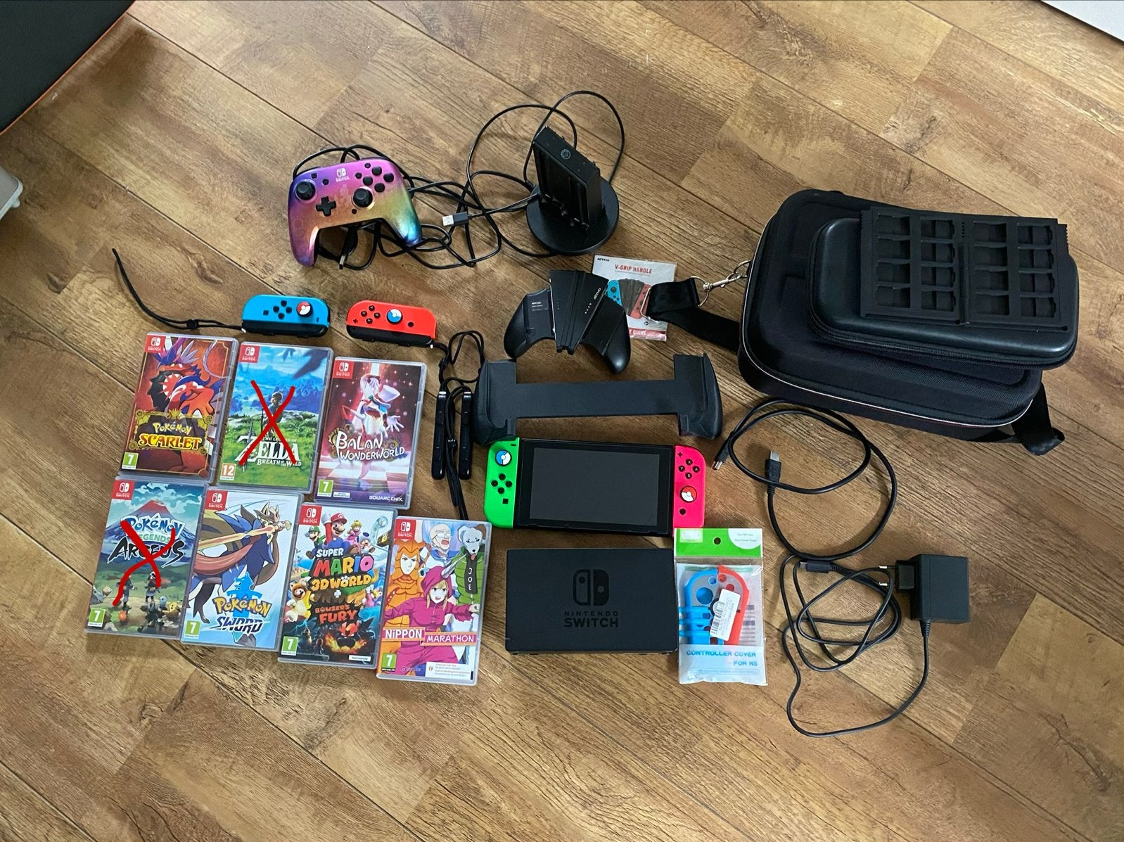 Nintendo Switch met 4 controllers, games en accessoires, Spelcomputers en Games, Ophalen, Switch Original, Met 3 controllers of meer