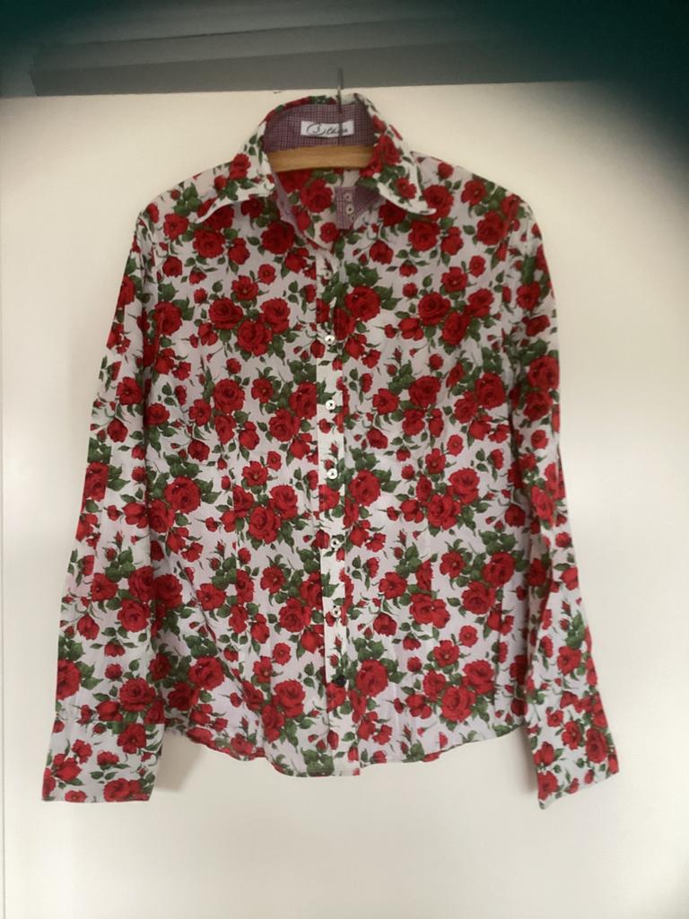 B-three blouse, l-mouw, rozen, mt 42, mooi afgewerkt, Kleding | Dames, Ophalen of Verzenden, Zo goed als nieuw, Maat 42/44 (L)