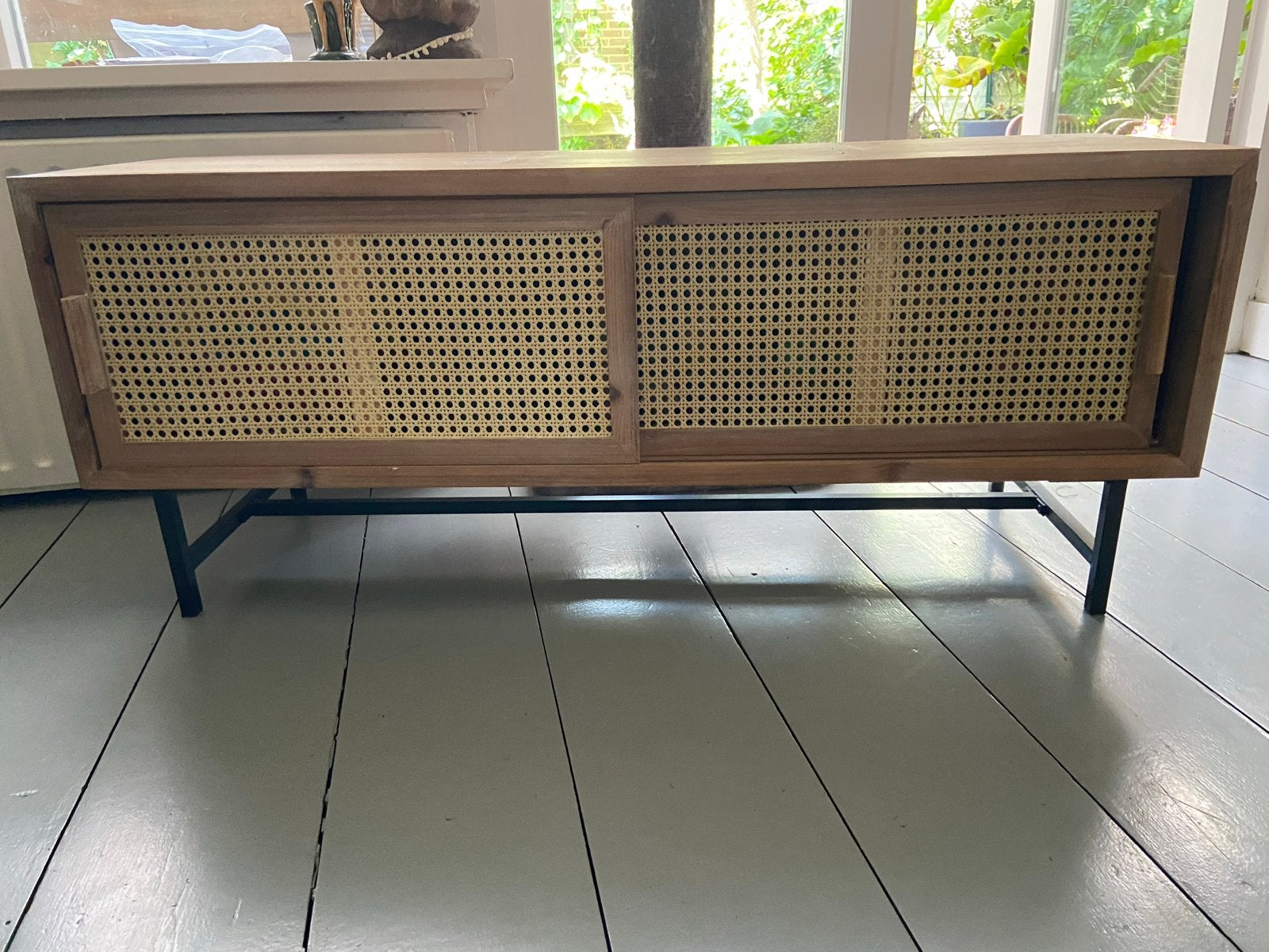 Kastje met rotan schuifdeuren, bohème, riet, Ophalen, 100 tot 150 cm, Zo goed als nieuw, Minder dan 100 cm