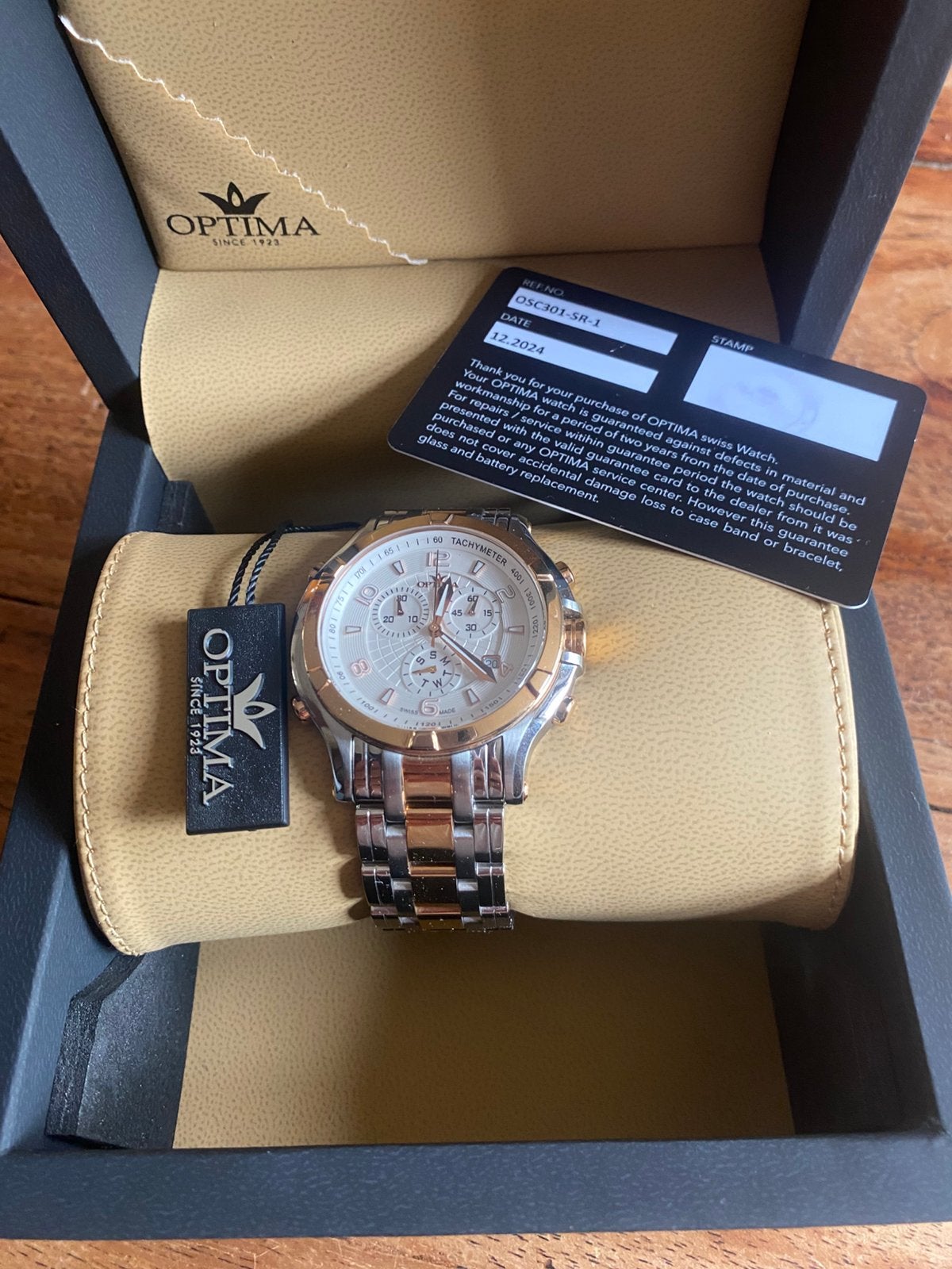 Optima Swiss Watch herenhorloge Compleet met doos & garantie, Ophalen of Verzenden, Zo goed als nieuw, Staal, Overige merken
