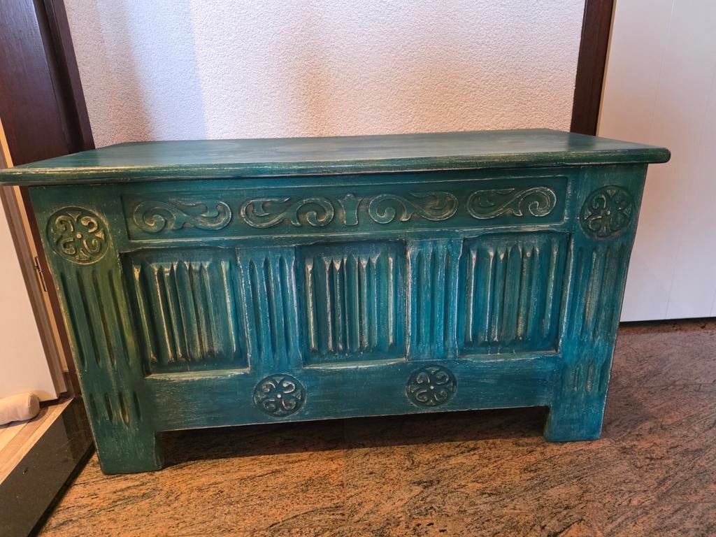 Vintage Oosterse Opbergkast - Turquoise Houtsnijwerk, Ophalen