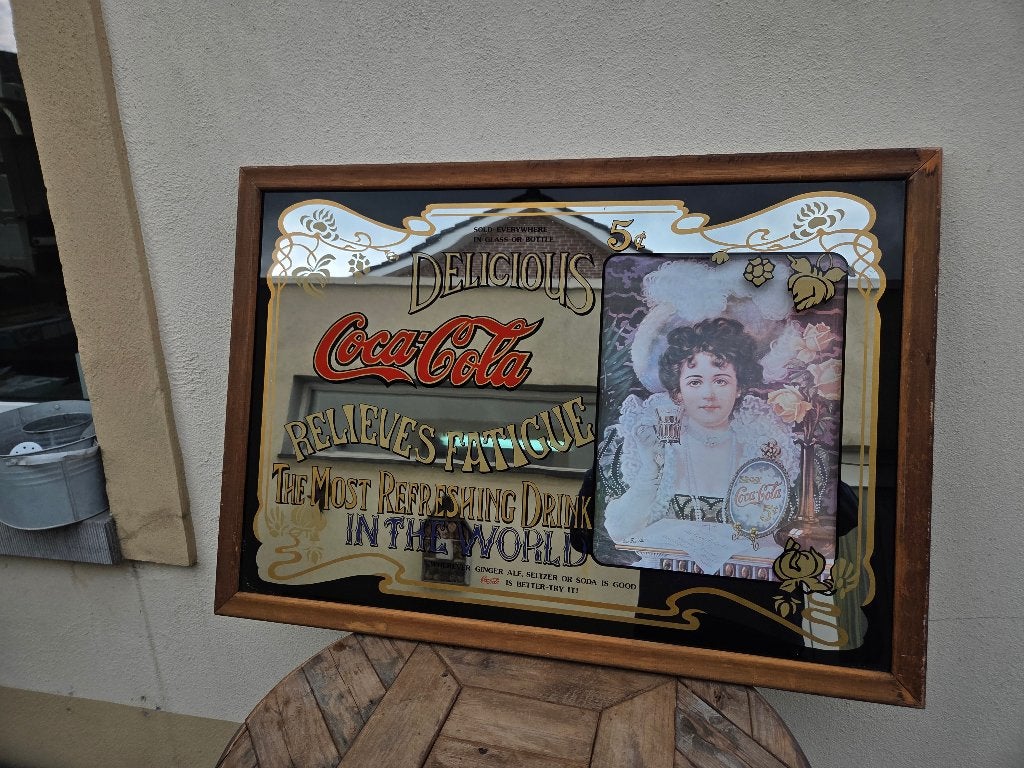 Grote oude Coca-Cola Reclame Spiegel, Verzamelen, Ophalen, Gebruikt, Reclamebord