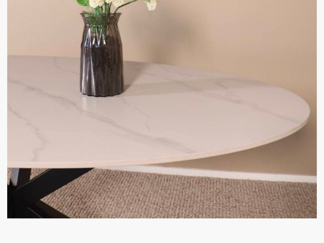 Ovale eettafel 160cm marmerlook steen. nieuw nooit gebruikt, Overige materialen, Nieuw, Ophalen of Verzenden, 150 tot 200 cm