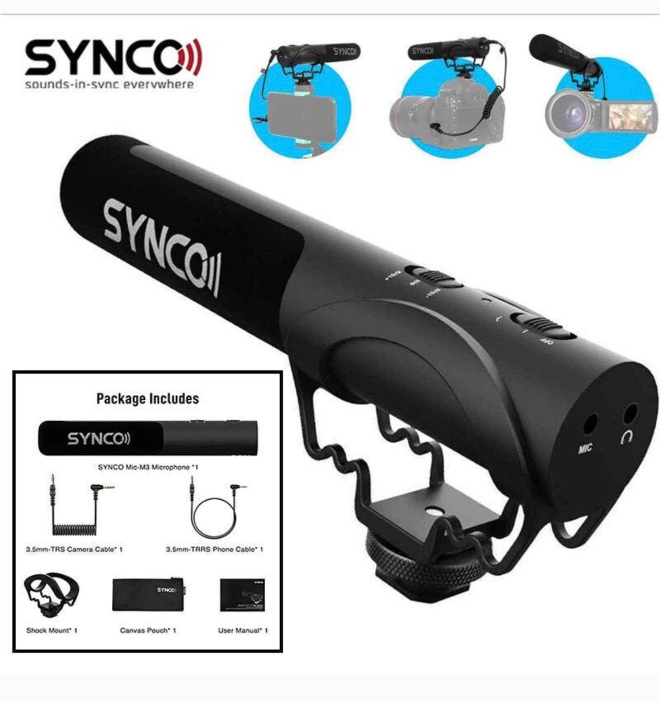 SYNCO Mic-M3 Richtmicrofoon Shotgun Microfoon NIEUW set, Ophalen of Verzenden, H, H, B