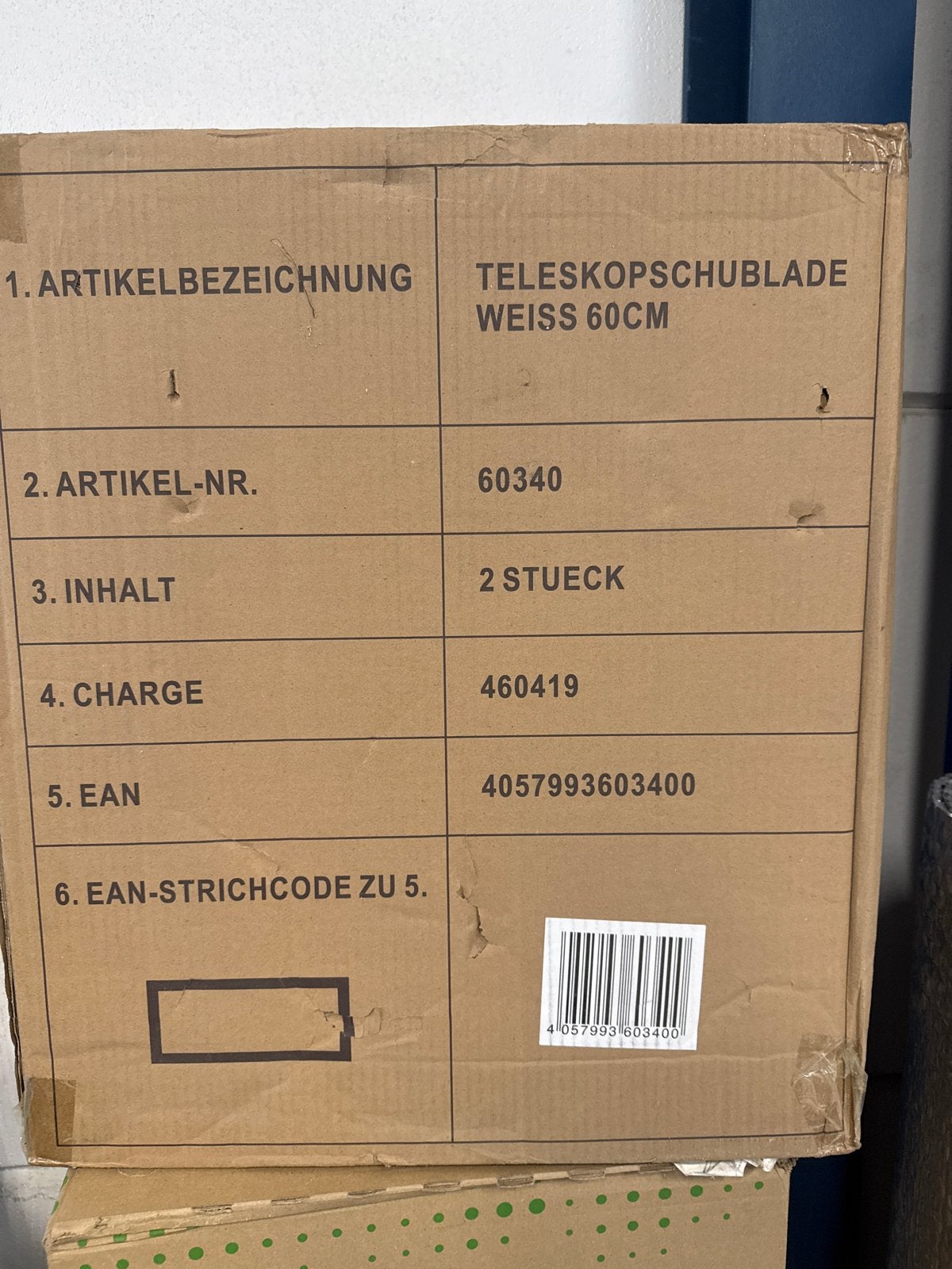 Telescoop Schuiflade Wit 60cm (2 stuks), Huis en Inrichting, Ophalen, Nieuw, 50 tot 100 cm, Minder dan 100 cm