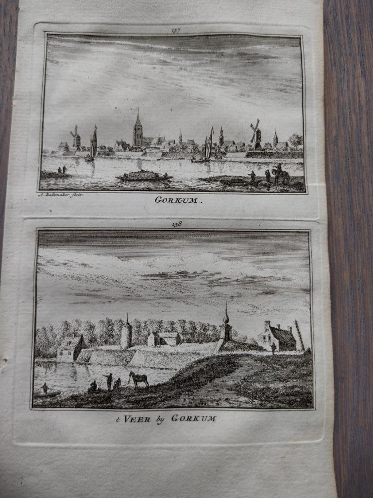 157/ 158 Gorinchem/ Gorkum met Veer Kopergravure 18e Eeuw, Antiek en Kunst, Kunst | Etsen en Gravures, Ophalen of Verzenden