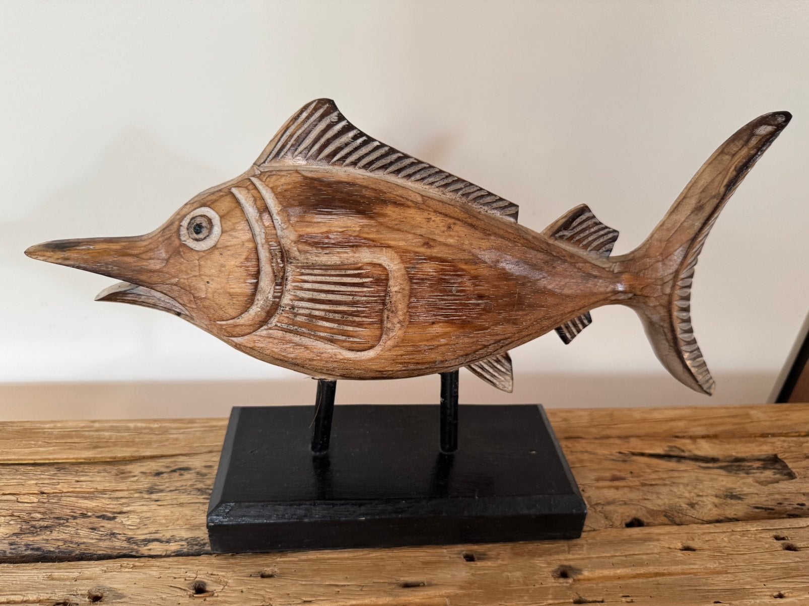 Houten vis op standaard, Ophalen of Verzenden