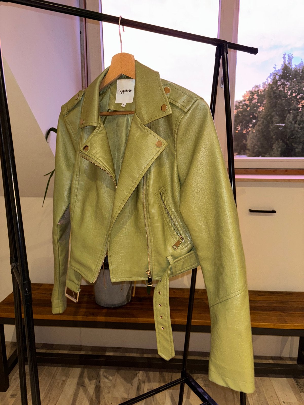 Copperose Bikerjack Matcha Groen Slangenprint, Ophalen of Verzenden, Zo goed als nieuw, Maat 36 (S), Groen