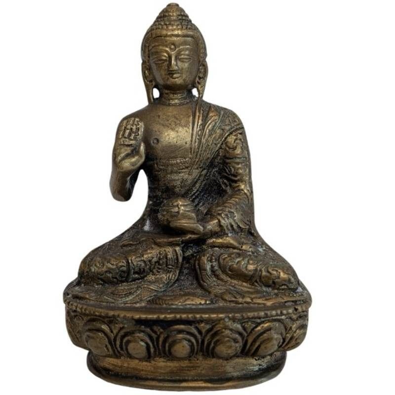 Nepalees bronzen Boeddhabeeld – Abhaya mudra– 060, Gebruikt, Ophalen of Verzenden, 11 cm, Goud