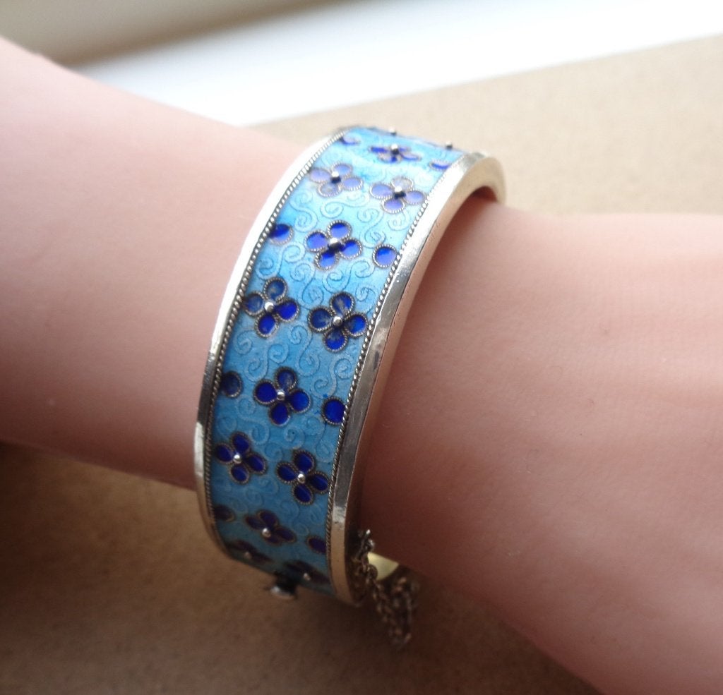 antiek zilveren emaille armband [432], Sieraden, Tassen en Uiterlijk, Verzenden, Zilver, Armband